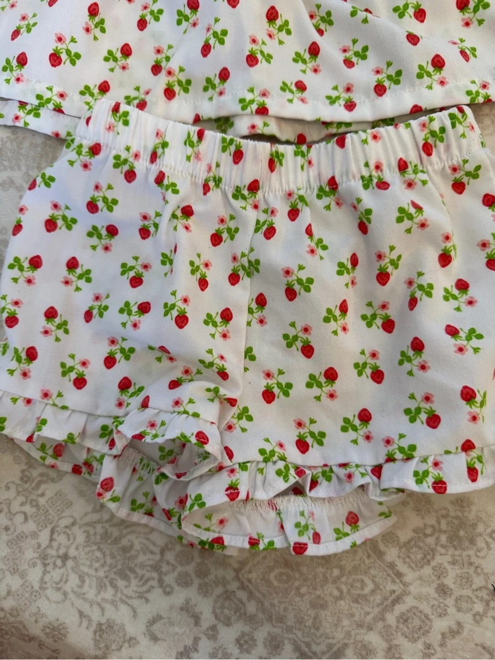 Janie and Jack Baby Girl White Strawberry Print Two-Piece Pajama Set